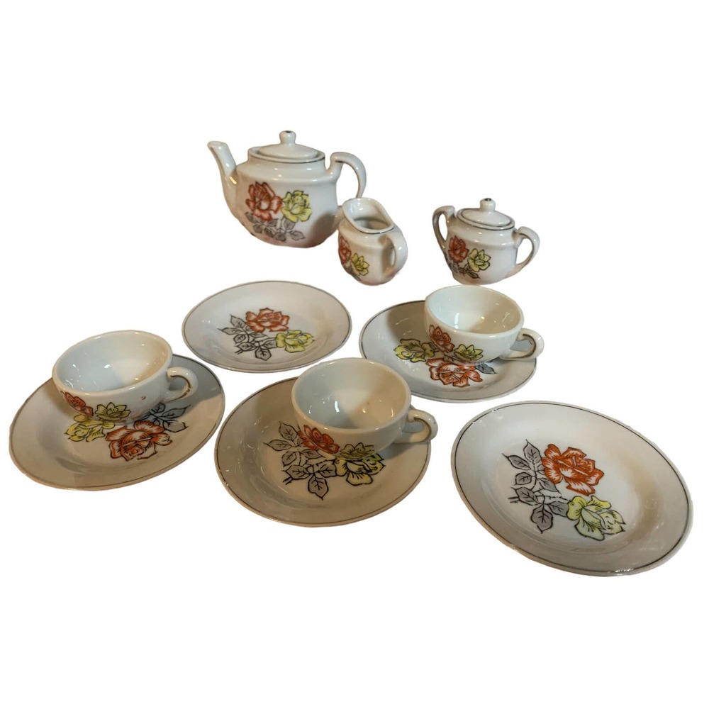 VINTAGE CHILD'S TEA SET In Floral Design 11-Piece Made in Japan